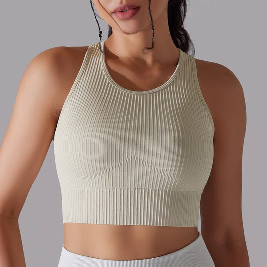 Striped Workout Top Light Coffee