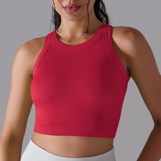 Seamless Sports Top With Pad Red
