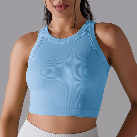 Seamless Sports Top With Pad Sky Blue