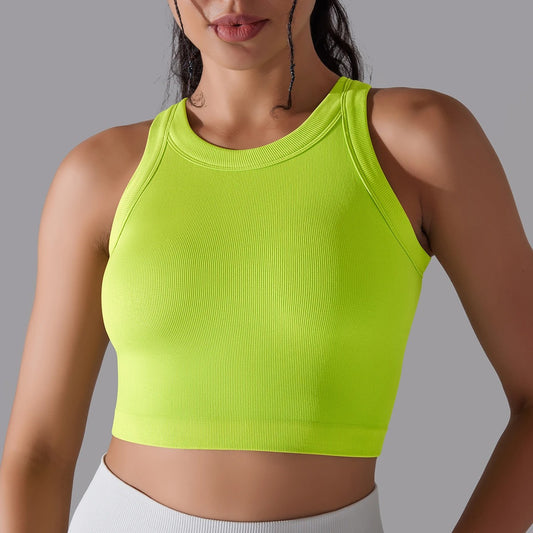 Seamless Sports Top With Pad Yellowish Green